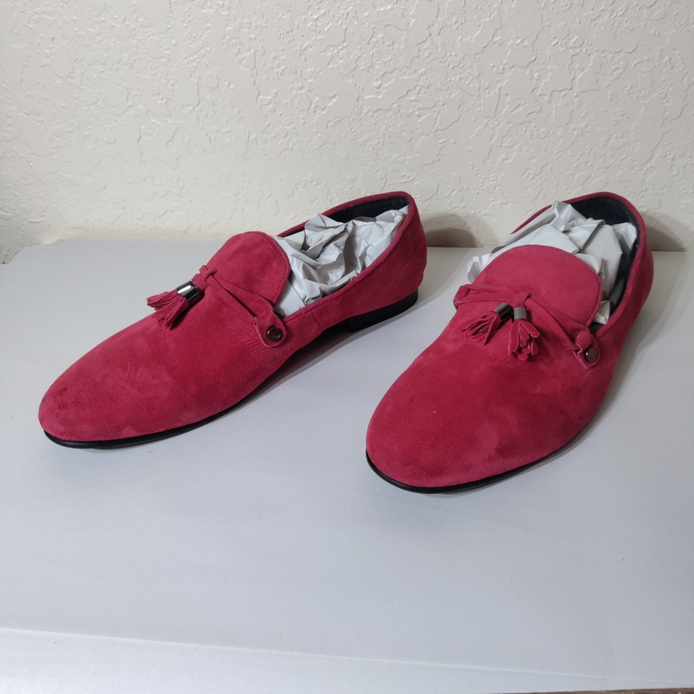 Aldo Mens Red Suede Tassel Loafers Slip On Dress Shoes Size 13 EUR 46